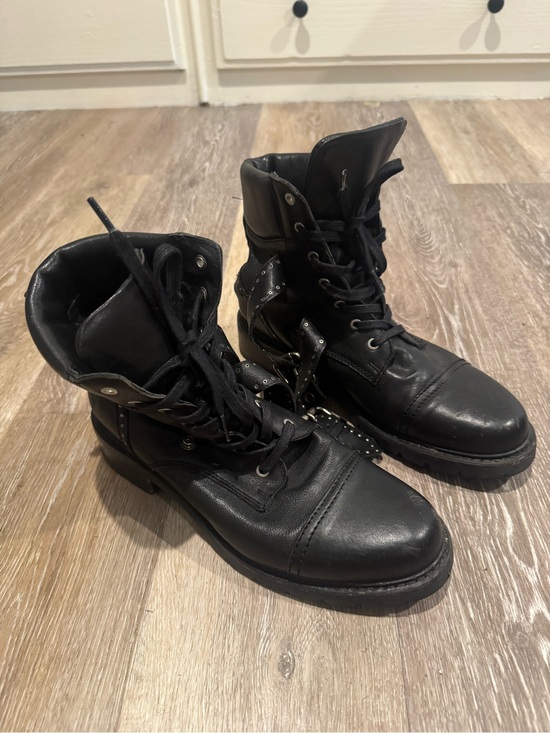 Frye Shoes - Frye Samantha Black Studded Buckle Leather Hiking Boots